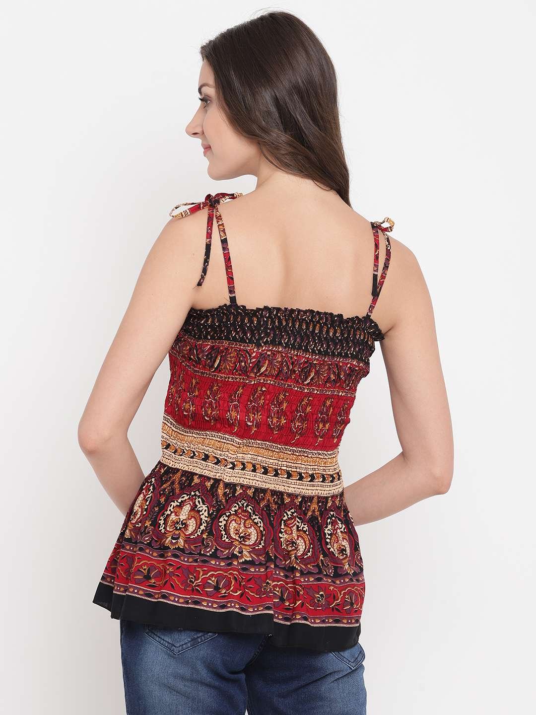 Women's Rayon Printed Casual Summer Style Tie Shoulder Straps Free Size Tank Top ( Multi6) - Image 2