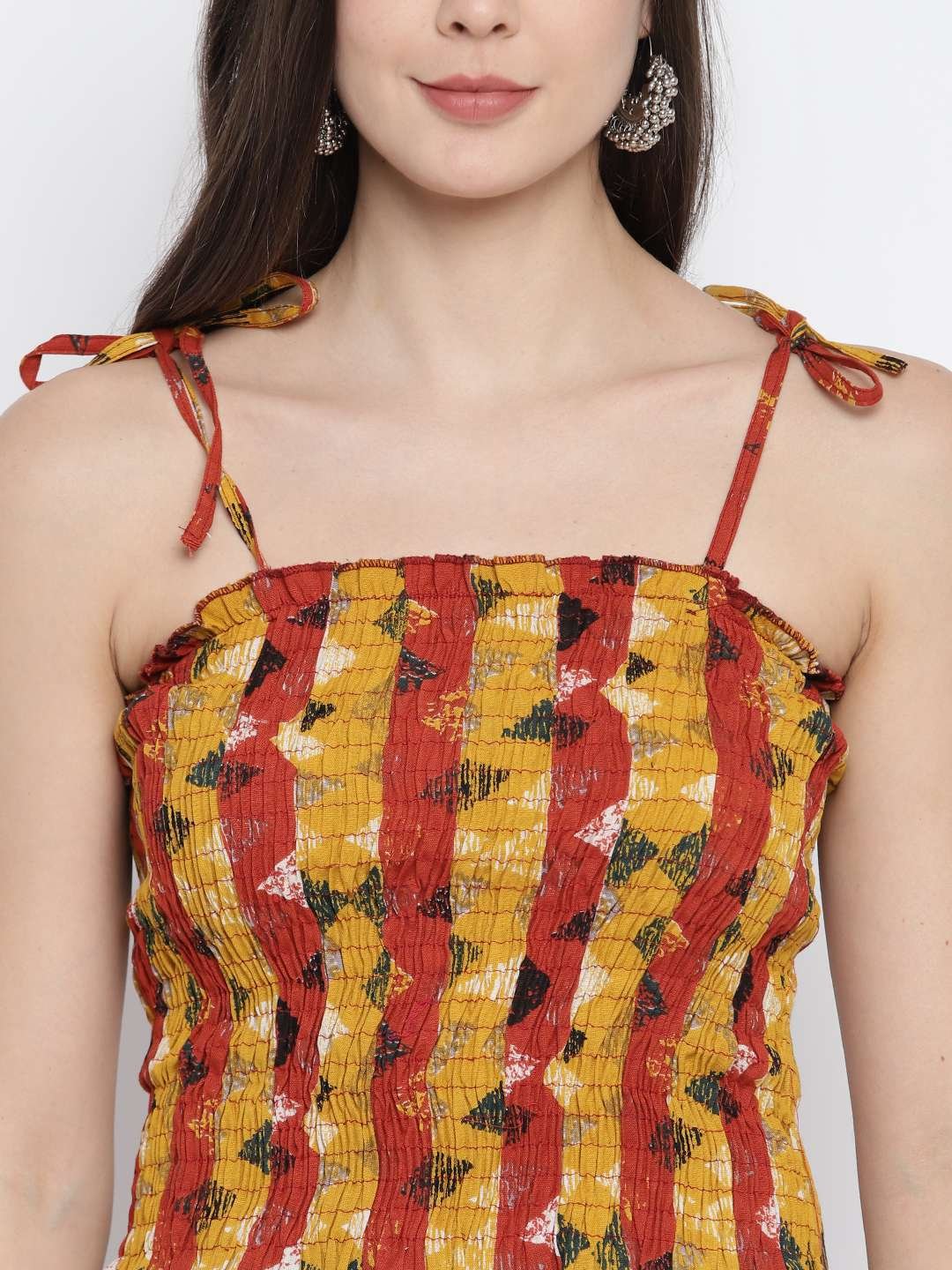 Women's Rayon Printed Casual Summer Style Tie Shoulder Straps Free Size Tank Top ( Multi1) - Image 4