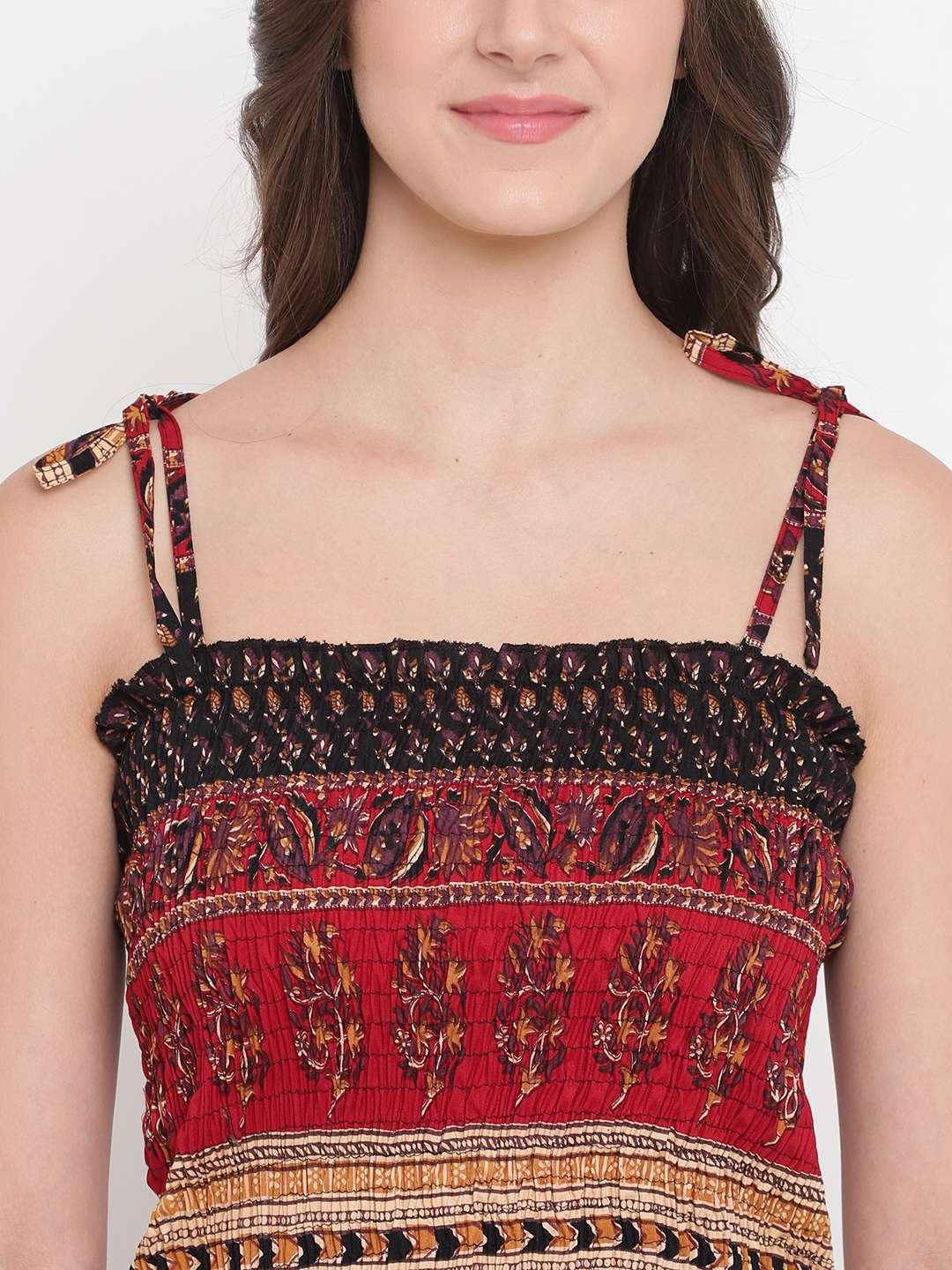 Women's Rayon Printed Casual Summer Style Tie Shoulder Straps Free Size Tank Top ( Multi6) - Image 4
