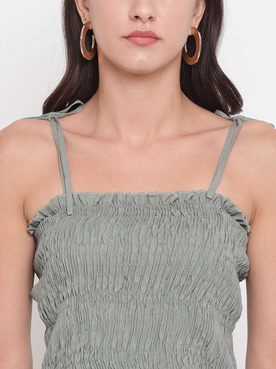 Women's Rayon Solid Casual Summer Style Tie Shoulder Straps Free Size Tank Top (Pistachio ) - Image 4